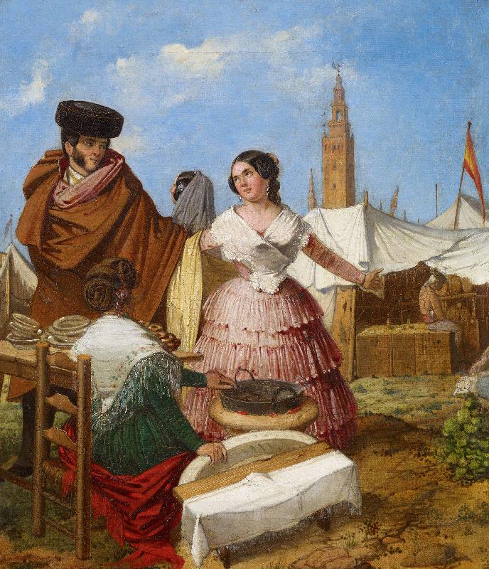 Aragon jose Rafael Courting at a Ring Shaped Pastry Stall at the Seville Fair China oil painting art